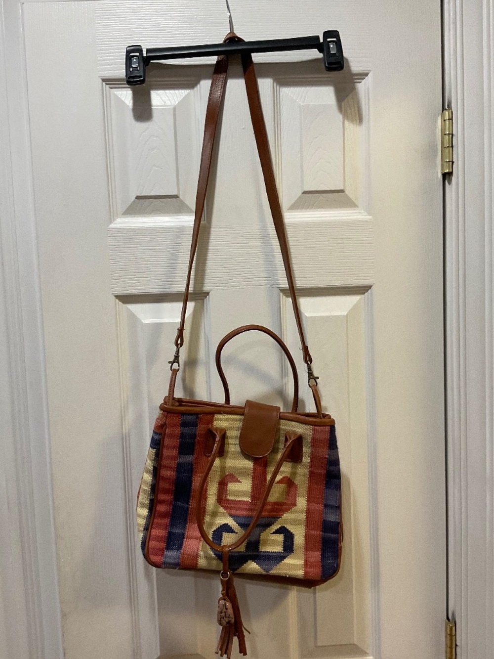 Marco Avane Southwestern Tapestry Leather Trim Satchel Crossbody Boho Bag